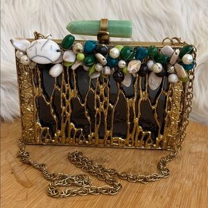 Ramla | NIP Zeina Gold Handmade Moroccan Clutch Crossbody Shoulder Bag $495 MSRP